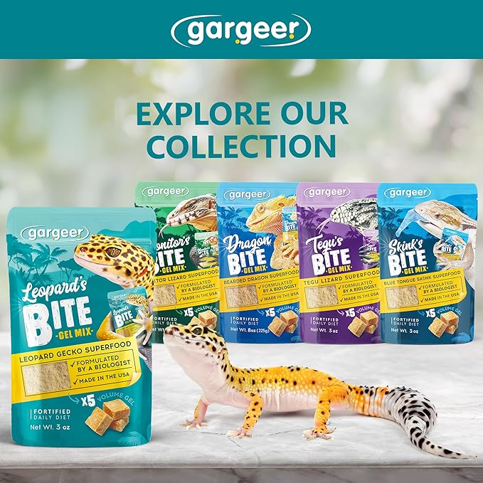Gargeer Leopard Gecko Food 3oz. Complete Gel Diet for Both Juveniles and Adults. Proudly Made in The USA, Using Premium Ingredients, Fortified Gourmet Formula. Enjoy!