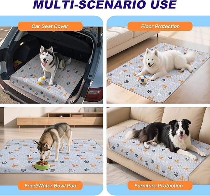 WanpeeGoo Washable Pee Pads for Dogs, 2 Pack Absorbent Reusable Training Dog Pads Pet Puppy Pads, Non-Slip Potty Pads for Whelping, Playpen, Crate, Bed, Orange, 48"x48"