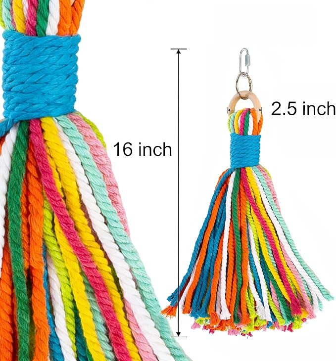 Bird Toys for Parrots, Colorful Cotton Rope Chew Toys for Large Birds, Natural Hanging Bird Cage Toys for Cockatiels, Macaws, Medium Large Birds for Playing & Preening (2)