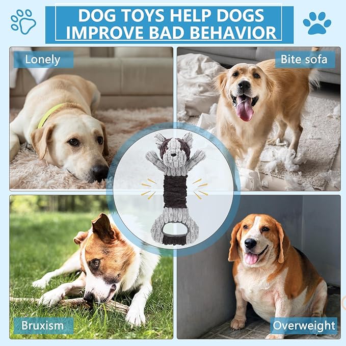 Letsmeet Plush Dog Squeak Toys with Crinkle Paper - Pull Interactive Tug of War Dog Toy, Great for Dental Health, Strengthening Bonds and Anxiety Relief for Puppies, Small, Medium, Large Dogs