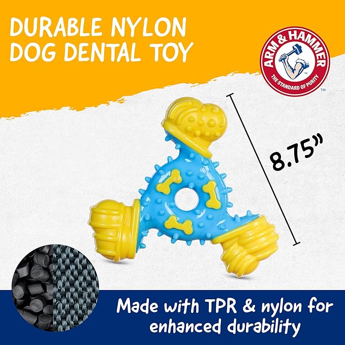 Arm & Hammer Nubbies TriBone Dog Dental Chew Toy, Peanut Butter Flavor, for Moderate Chewers, Nylon and TPR, Reduces Plaque and Tartar, Baking Soda Infused, No Stuffing - 24 Pack