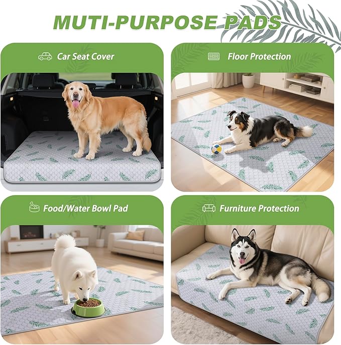 WanpeeGoo Washable Pee Pads for Dogs, 2Pack Reusable Puppy Pads, Super Absorbent & Leakproof Dog Pads, Anti-Slip Dog Pee Pads for Puppy Training & Incontinence, Leaf Pattern 24"x36"