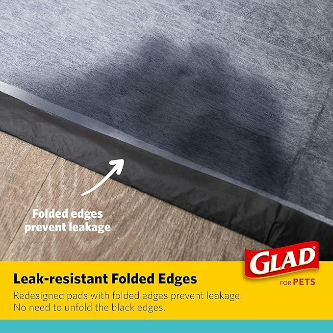 Glad for Pets Black Charcoal Puppy Pads, 120 Count, 17.5 x 23.5 Inch, Charcoal Odor Neutralizing, Super Absorbent, Leak-Resistant Edges, Pheromone Attractant, Disposable - 2 Pack