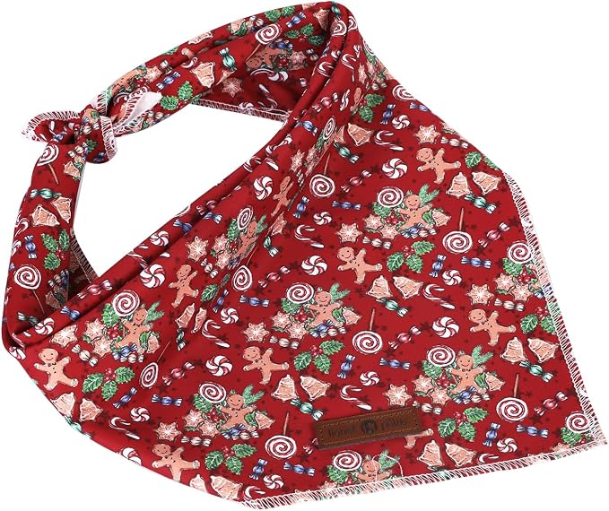 lionet paws Christmas Dog Bandana,Christmas Gingerbread Man Fabric Dogs Kerchief for Small Medium Dogs,Dog Cotton Red Triangle Bibs Scarf for Girl Boy