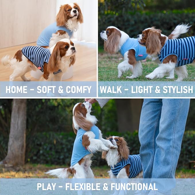 KYEESE 2Pack Dog Shirt, Soft Striped Dogs T Shirts, Lightweight Pet Tank Top, Sleeveless Dog Shirt for Small Dogs, Stretchy Comfortable Pet Vest, Dark Blue, XL