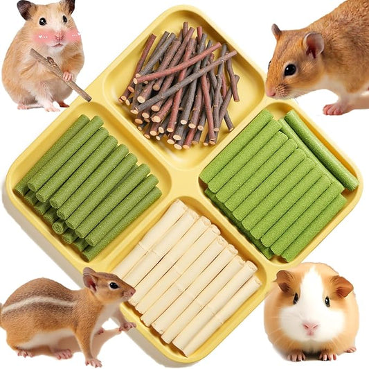 Rabbit Toys 660g/23.3oz Bunny Chew Treats Timothy Hay Sweet Bamboo Snack Guinea Pig Molar Branch Toy Apple Stick Alfalfa Food for Cleaning Teeth Grinding Dental for Hamster Squirrel Chinchilla