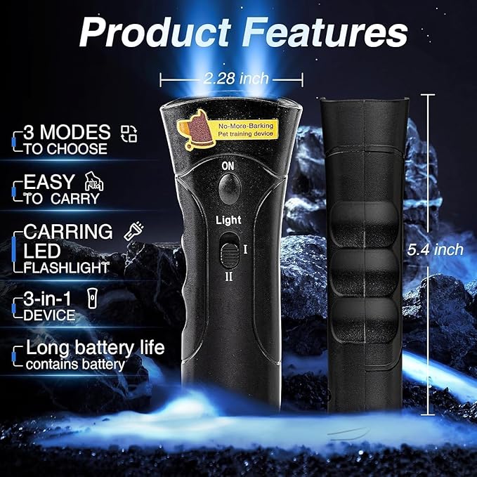 Dog Bark Deterrent Devices, Ultrasonic Anti Barking Device for Dogs, Barks No More Dog Training Device, Stop Dog Bark Control Deterrent Device Indoor Outdoor, Safe for Human & Dogs, Contains Battery
