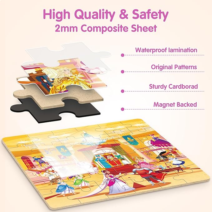SYNARRY Princess Fairy Party Magnetic Puzzles for Toddlers 3-5 Girls, 36 Pieces Travel Puzzles for Kids Ages 4-6, Easter Basket Stuffers Gifts for Kids, Car Airplane Road Trip Activities Toy