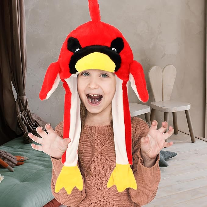 Bubblepompom Animal Hat with Ears Moving Jumping Pop Up Beating Hat Plush Holiday Cosplay Dress Up Funny Gift for Kids