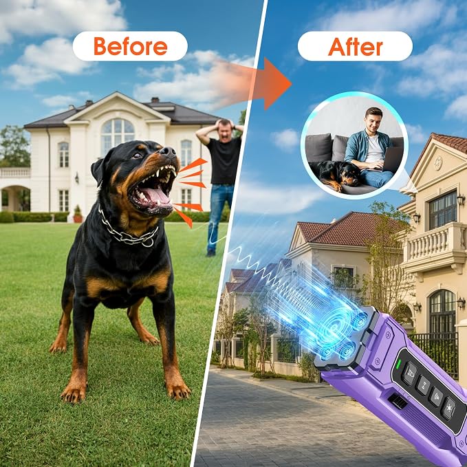 Dog Bark Deterrent Devices, Anti Barking Device 3X Ultrasonic Bark Control Device 50ft Range, Rechargeable & Safe Dog Training Tool for Quiet Walks and Peaceful Homes