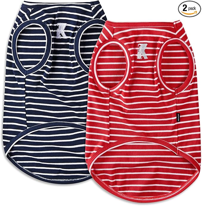 Koneseve Dog Shirt Vest Lightweight Stretchy Dog T-Shirts Soft Cool Shirts Sleeveless Stripe Vests Breathable Clothes for Puppy Kitty Cats Small Medium Large Dogs 2 Pack Red + Blue [ 2XL ]