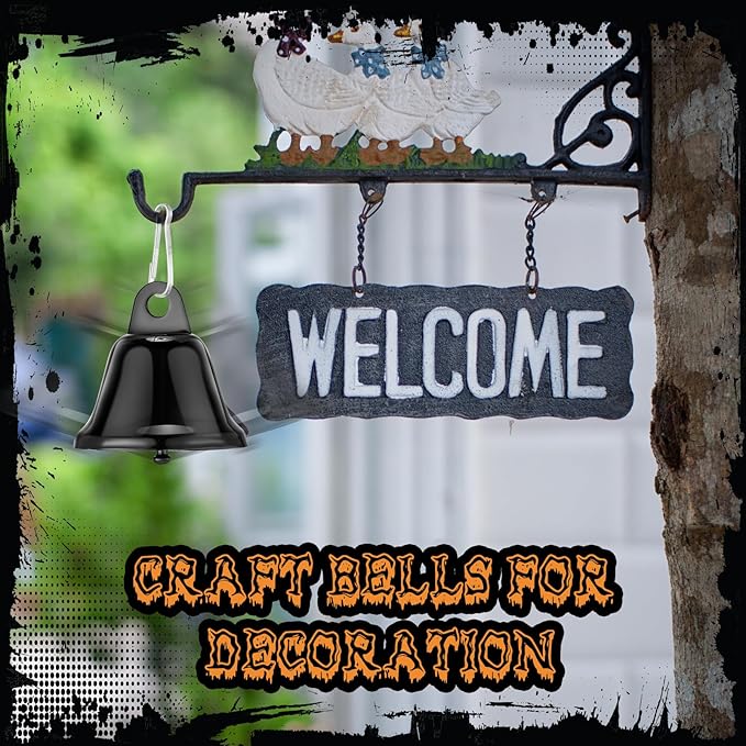 30 Pieces Craft Small Brass Bells for Crafts Mini Vintage Bells with Spring Hooks Tiny for Hanging Wind Chimes Making Dog Training Doorbell Wedding Decor, 1.65 x 1.5 Inch (Black)
