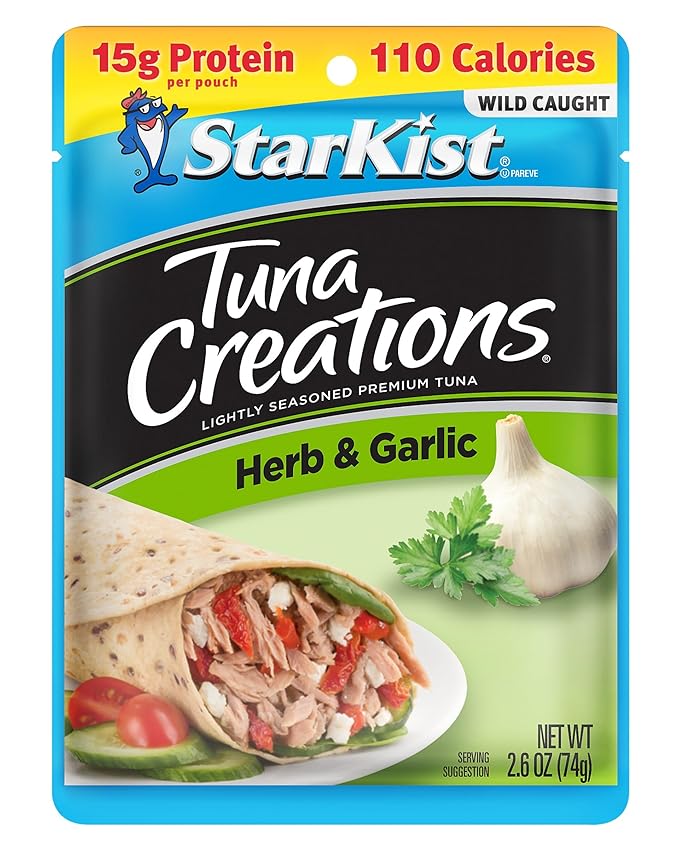 StarKist Tuna Creations Herb and Garlic Pouch (2.6 oz - 1 Pack) Wild Caught, High Protein Shelf Stable Seafood, No Draining, Ready to Eat for Salads and Sandwiches