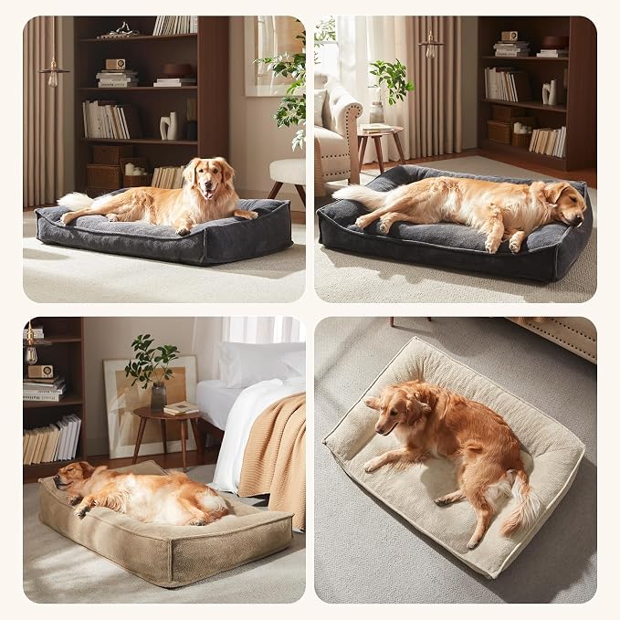 FURTIME Orthopedic Dog Beds Large Sized Dog, Extra Thick Supportive Comfort Pet Sofa, Ergonomic Slant Dog Couch Bed with Removable Washable Cover, Ultra Soft Surface & Non-Slip Bottom, Beige, 38"