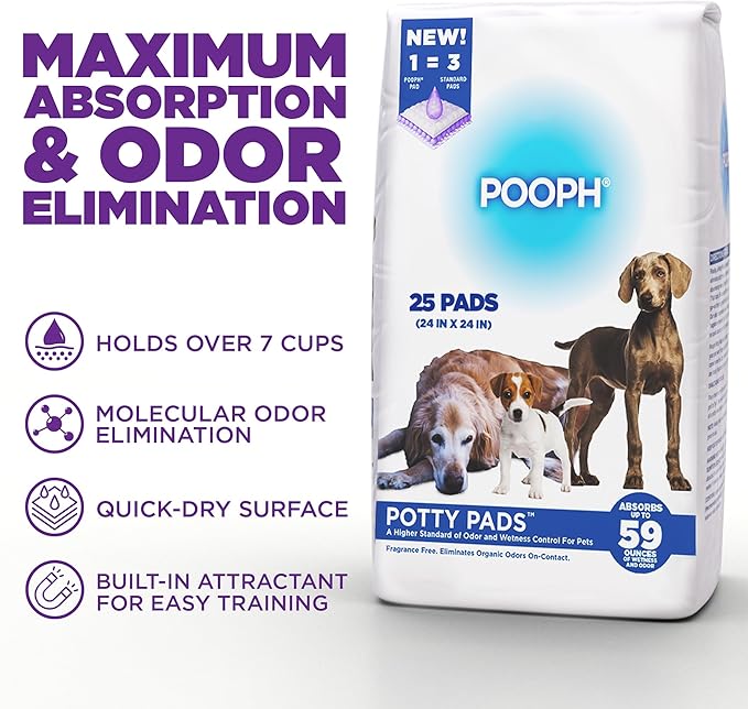 POOPH Puppy Pads 25 Count, 24x24 Inch Extra Large Dog Pee Pads, Disposable Training Pads with Odor Control & Leak-Proof Quick-Dry Backing for Puppies, Adult Dogs, Seniors & Housebound Pets