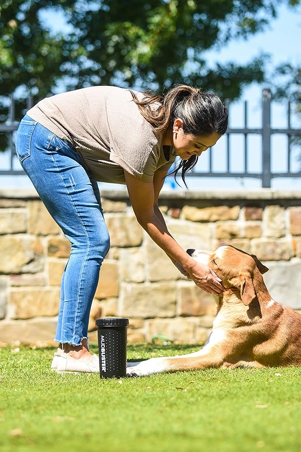 Dexas MudBuster Large Dog Paw Cleaner in Matte Black - Fits 2.5"-3.5" Wide Paws, Portable Paw Washer for Muddy Paws, Dog Paw Cleaning Cup with Gentle Silicone Bristles, Quick Clean Pet Paw Washer