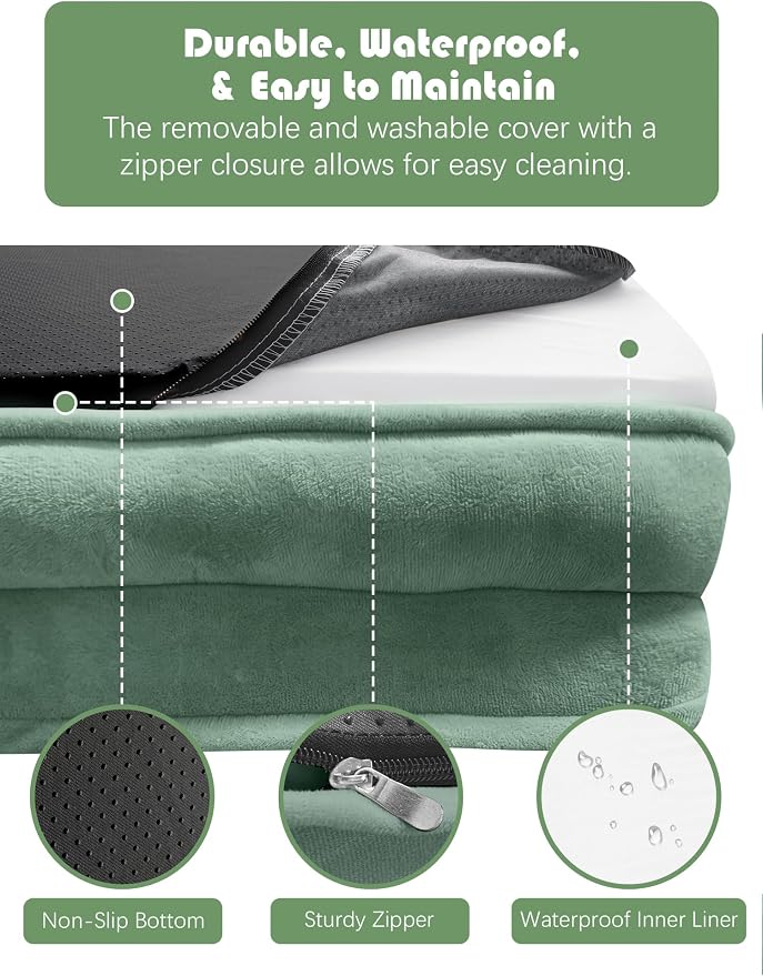 Spotted Play Orthopedic Dog Bed with Sides - Sofa Beds for Extra Large Dogs, Supportive Foam Pet Couch Bed with Washable Removable Cover, Waterproof Lining and Non-Slip Bottom, Green - XL-Plus