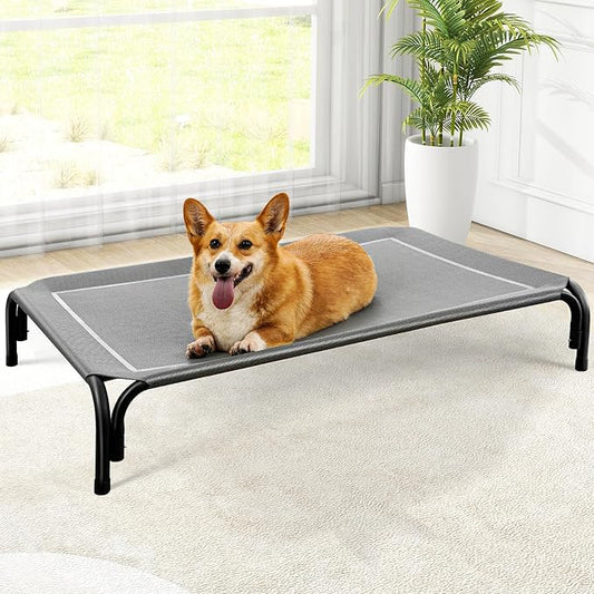 Czpalo Elevated Dog Bed, Raised Outdoor Dog Bed for Medium Sized Dog, Portable Cooling Pet Cot with Breathable & Washable Mesh, Indoor & Outdoor Pet Hammock with Skid-Resistant Feet.