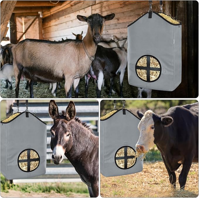 Hay Bags,Slow Feed Hay Bags for Horses,Goats,Donkeys with Reinforced Oxford Fabric and High Strength Metal Clasp,Horse Feeding Supplies with Strap for Easy Hanging (2 Grey)