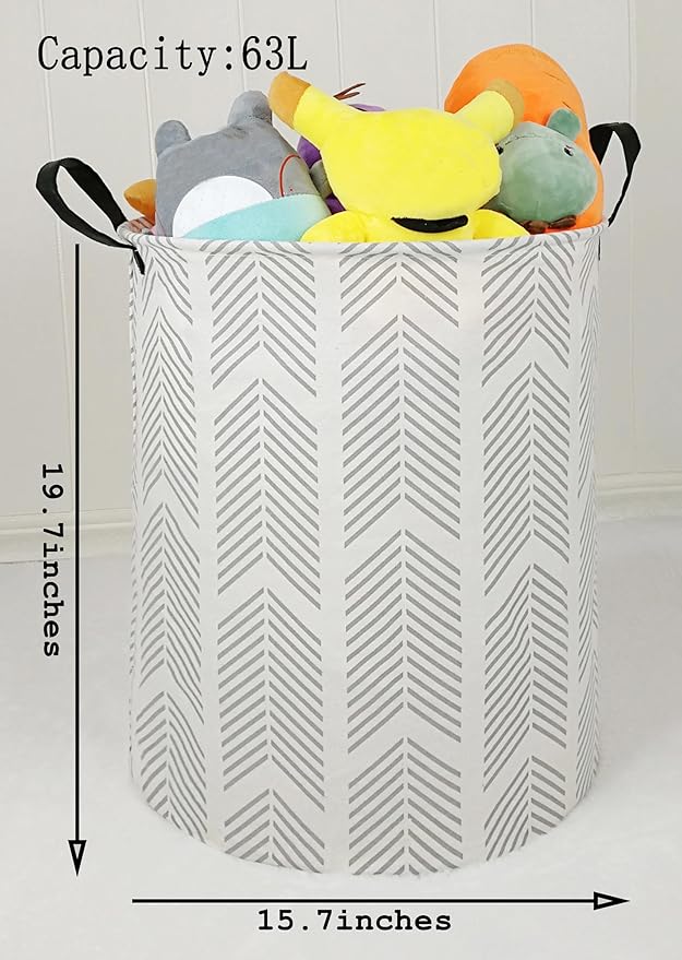 Kids Laundry Hamper Storage Basket Laundry Organizer Hamper Storage Bins Clothes Box Nursery Hamper Gift Basket with Handles (Gray)