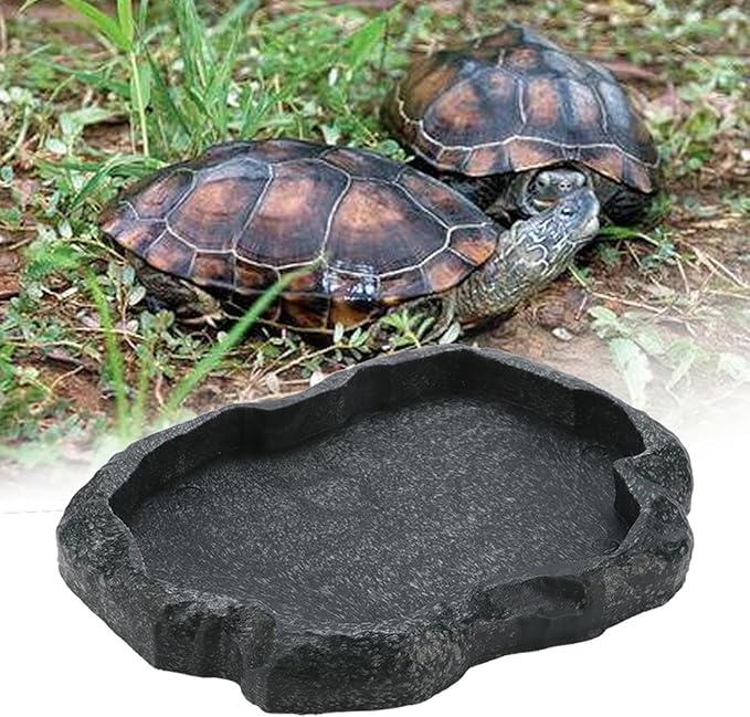 Resin Rock Reptile Food and Water Bowl, Terrarium Dish for Bearded Dragon, Leopard Gecko, Lizard, Tortoise Feeder Accessories