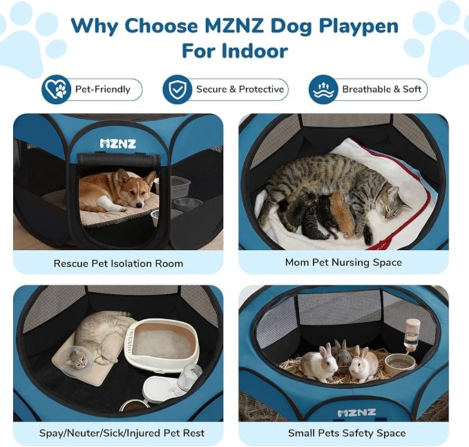 Dog Cat Playpen, Portable Puppy Pet Crate Indoors for Small/Medium Dogs Cats Rabbits, Foldable Dog Cage Enclosure for Outdoor, Pop Up Dogs Tent Kennel with Carrying Case, Blue Black