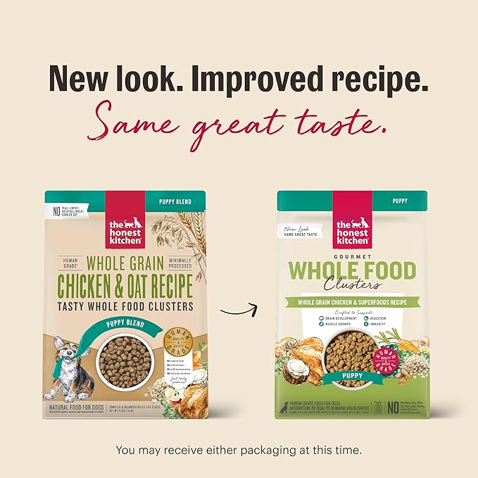 The Honest Kitchen Human Grade Dry Dog Food, Whole Food Clusters Puppy Whole Grain Dry Dog Food,Chicken, 4 lb Bag