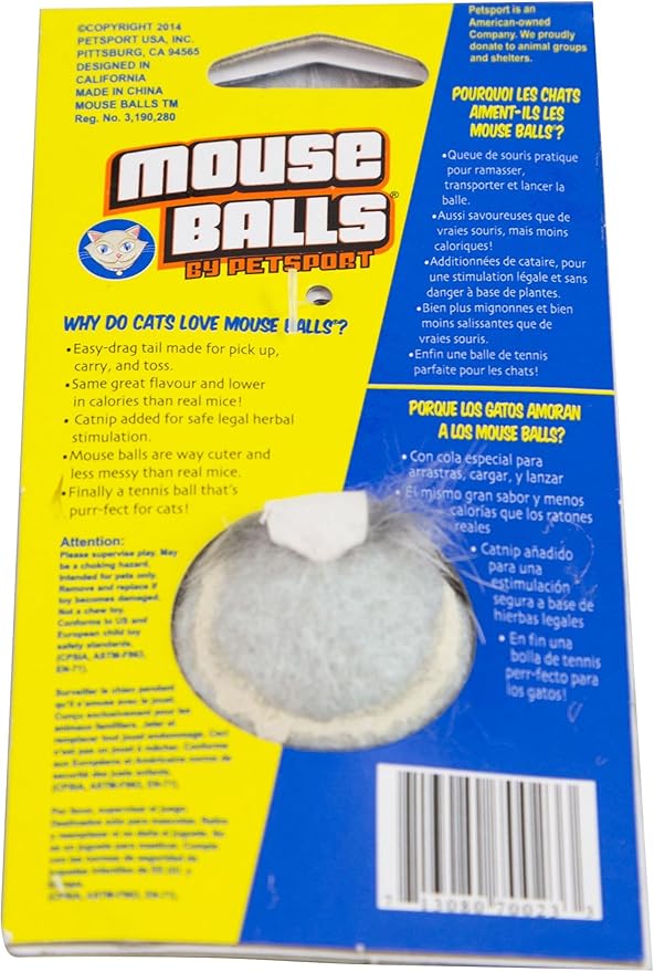 PetSport Mouse Balls - Mouse Balls for Cats, Catnip Toys, Mouse Toy, Interactive, Certified Non-Toxic, 100% Natural Catnip, Won't Wear Down Teeth - 1.5" (Pack of 1)