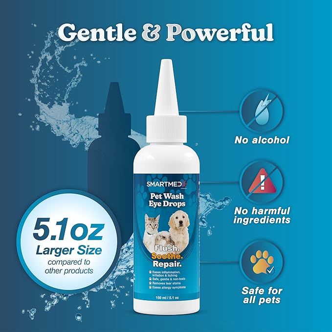 Pet Eye Wash Drops for All Animals – Large 5.1 fl oz Hypochlorous Acid Eye Cleanser, Gently Flushes & Soothes Irritated Eyes, Helps Remove Tear Stains, Safe & Non-Toxic (2)