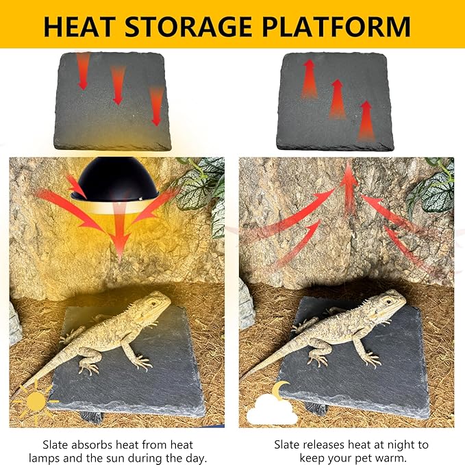 Reptile Basking Platform 2Pcs 6.0''x6.0'' Turtle Rock Plate Slate Feeding Food Dish Bowl Bathing Rest Terrace for Chameleon Lizard Bearded Dragon Gecko Snake Frog Newt (6.0''/15CM)