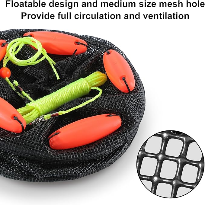 Extra Large Foldable Floating Fishing Basket for Live Caught Fish, Floatable Fishing Net Basket, Heavy Duty Coated Portable Fish Basket