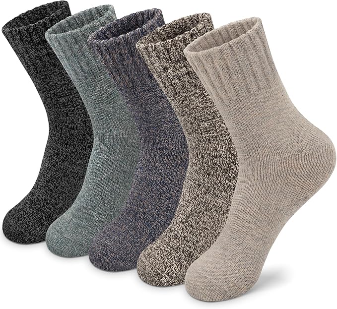 Justay 5 Pairs Womens Wool Socks Thick Warm Winter Socks Casual Cozy Socks Vintage Knit Crew Socks Gift for Women