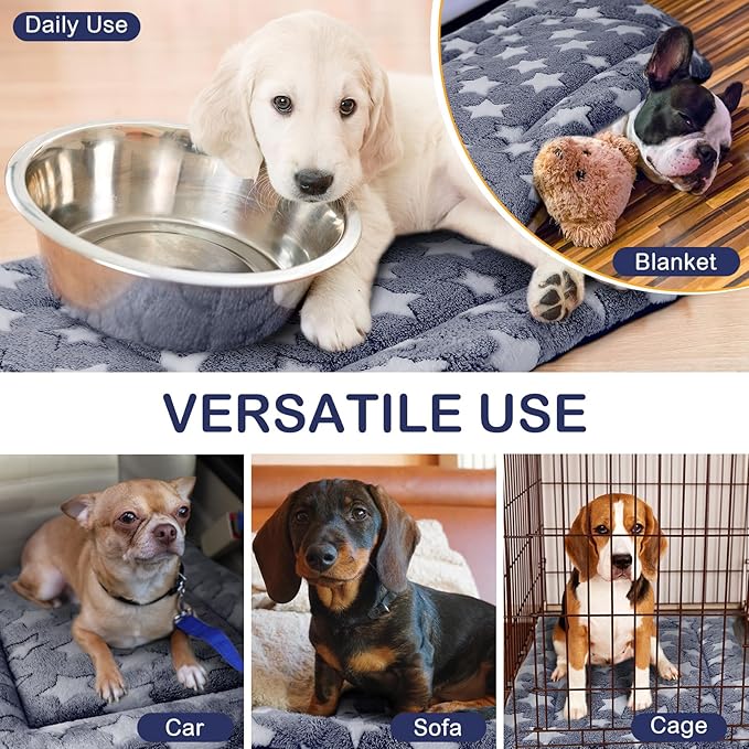 VitalCozy 4 Pcs Dog Crate Pads, Ultra Soft Warm Washable Anti-Slip Kennel Bed Mat for Pets, Reversible, Replaceable, Cozy Cage Liner for Small Medium Large Dogs and Cats(18 x 24 x 1.6 Inch,Blue)