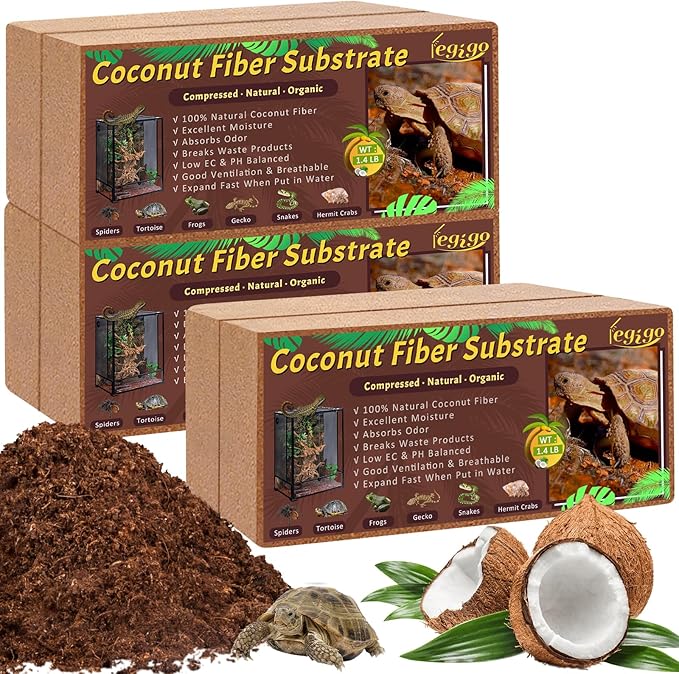 Legigo 6 Pack Coconut Fiber Substrate, Natural Coco Coir Bedding for Reptiles Turtles, Tortoises, Snake, Hermit Crab, Gecko, Lizard, Bioactive Terrarium Soil for Humidity Control and Plant Substrate