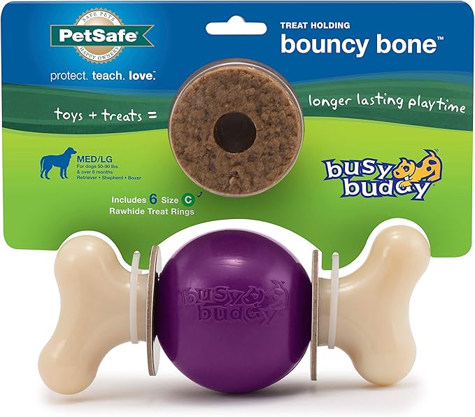 PetSafe Busy Buddy Bouncy Bone, Treat Holding Dog Toy, Medium/Large, Best for Dogs 50-90 Lb.