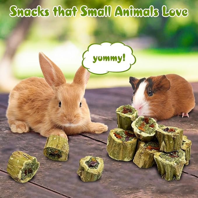 PINVNBY Rabbit Chew Toys Natural Papaya Wood Bunny Treats with Grass Carrot Apple and Sweet Potato Guniea Pig Molar Snacks for Hamster Chinchilla Gerbil Small Animals Teeth Grinding (7.05 oz)