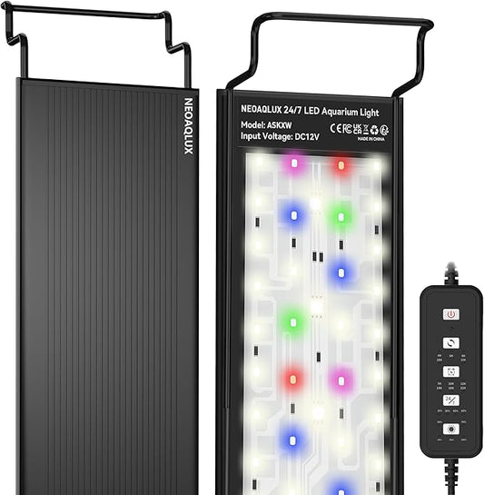 24/7 LED Aquarium Light for 12-18 Inch Plant & Fish Tank, 12-Color & Gradient & Full Spectrum with Auto On/Off, Brightness, Sunrise-Daylight-Moonlight, Extendable Brackets for Freshwater IP68