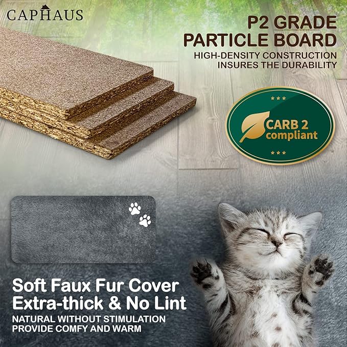 CAPHAUS Kittens Tower with 2-Door Large Cave Condo, Activity Indoor Cat Tree with Large Widened Perch, Multi-Level with Cute Cats Scratching Posts, Modern Ramp, 37-Inch Activity Tree for Small Cats