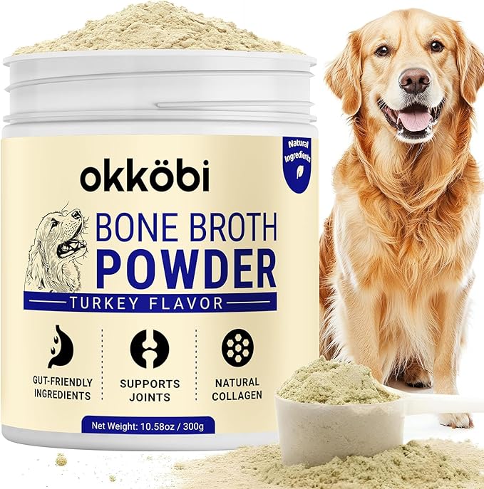 Bone Broth for Dogs - All-Natural Food Topper for Picky Eaters - Powder Supplement for Joint Health, Digestion & Hydration, 10.5oz (Turkey)