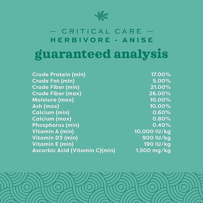 Oxbow Critical Care Herbivore, Emergency Guinea Pig Food, Rabbit Food for Recovery, Natural Anise Flavor, Critical Care for Guinea Pig Emergency Kit, 454 gram bag