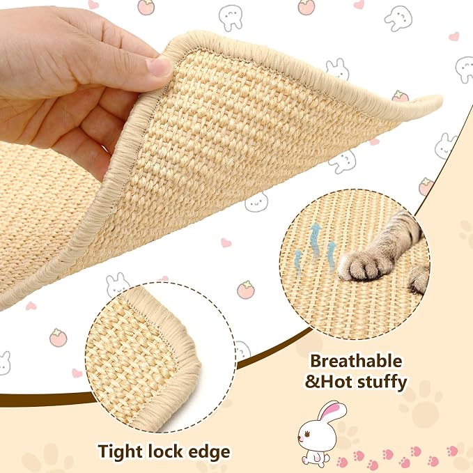 PETKNOWS Rabbit Scratch Mat, Sisal Rabbit Scratching Pad Natural Bunny Scratching Pad Claws and Teeth Care Rabbit Mats (Beige, 15X11.8 inche, 1)