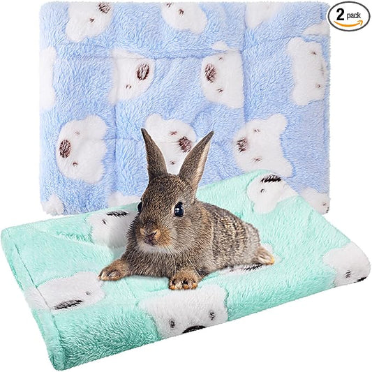 Jetec 2 Pieces Guinea Pig Bed Rabbit Bed Warm Small Animal Hamster Bunny Mats Winter Warm for Bunny Hamster Squirrel Hedgehog Chinchilla Small Animal Accessories(Green, Blue,Bear Pattern)