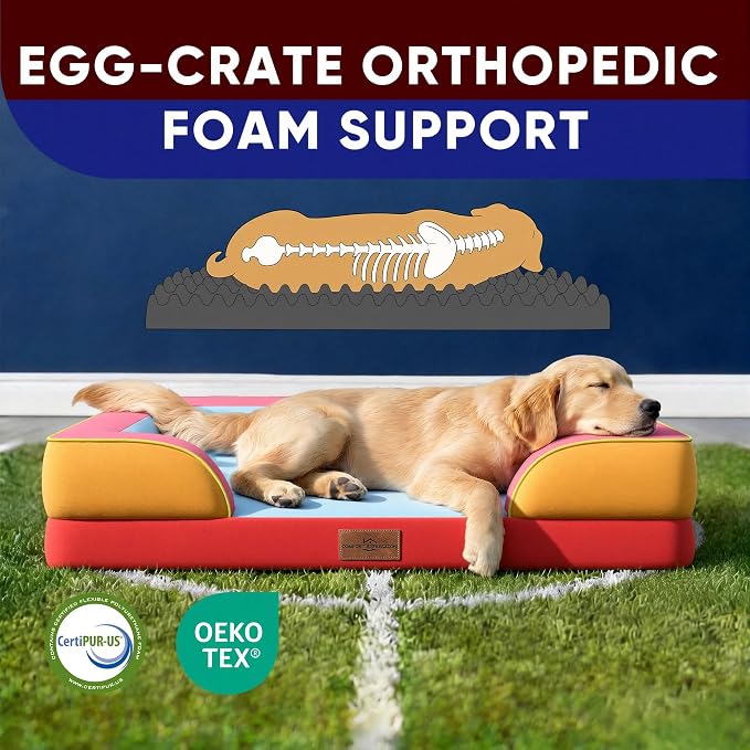 Comfort Expression Orthopedic Dog Bed for Extra Large Dogs with Bolster | Waterproof Dog Couch Bed with Washable Cover & Non-Slip Bottom, Supportive Egg Crate Foam XL Pet Bed, 45x35 Inch
