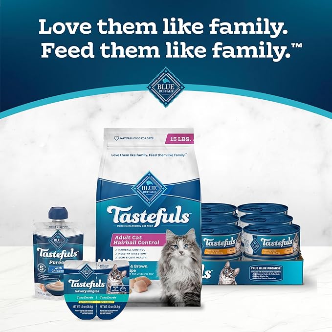Blue Buffalo Tastefuls Natural Dry Food for Adult Cats, Hairball Control, Chicken & Brown Rice Recipe, 15-lb. Bag