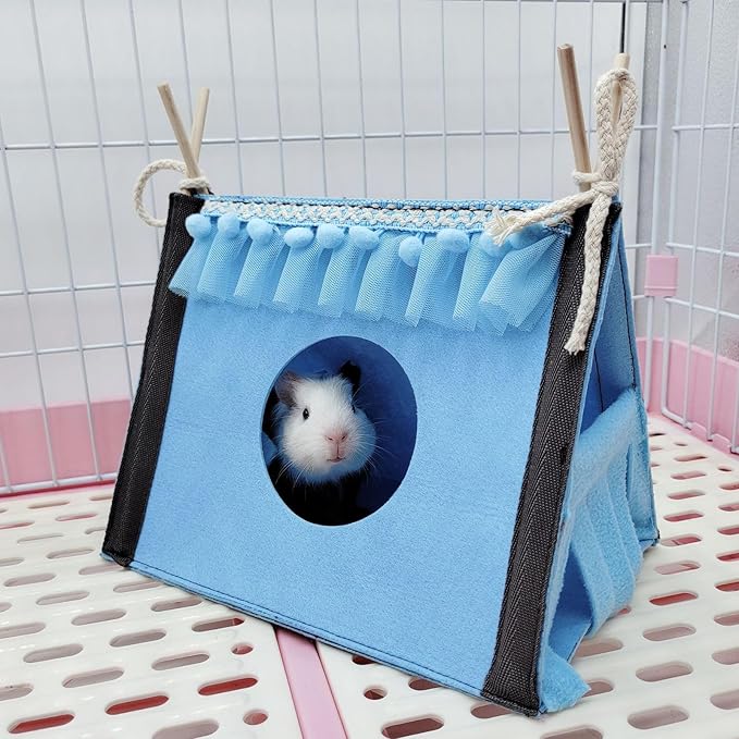 Hamster Hideout Tent, Portable Small Animal Tents House Cave Rabbit Tent Hideout Rabbit Rat Small Animal Tube Toy Warm Nest Habitat (Blue)