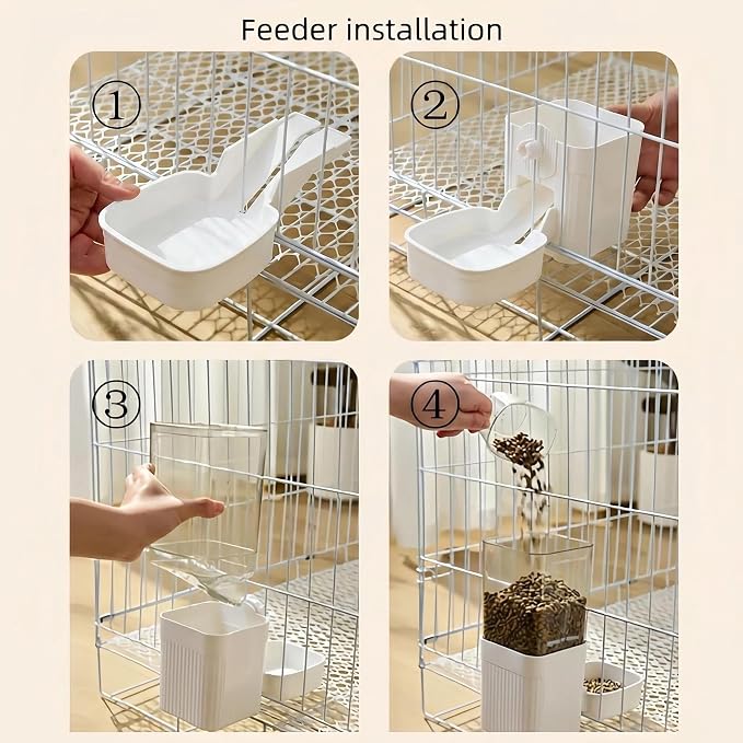 Hanging Automatic Food Water Dispenser,Rabbit Feeder Guinea Pig Water Bottle Food Feeder for Ferret Guinea Pig Rabbit Bunny Cage Accessories (White)