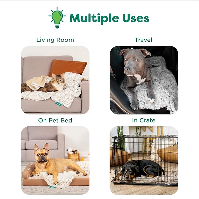 FurHaven Waterproof Dog Blanket – Birch Faux Fur & Suede Calming Throw for Pets, Washable – Taupe, Medium