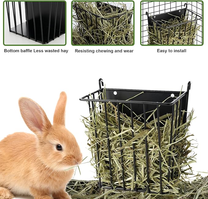 LUAVIARU Upgrades 2pcs Hay Feeder Rabbit - Guinea Pig - Metal Frame Hay Rack with Adjustable Hook - Less Wasted - for Guinea Pig, Bunny, Chinchilla Cage Accessories - Bunny Feeder