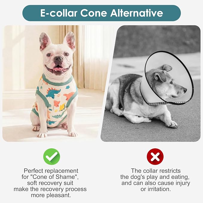 cyeollo Dog Surgery Recovery Suit for Male Female Dogs, Soft Dog Onesie, E-Collar & Cone Alternative, Spayed Neuter Surgical Suit, Anti-Licking Wound Body Suits for Small Dogs, Dinosaur S
