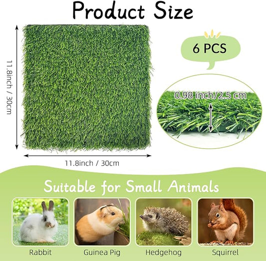 Hamiledyi 6 Pcs Artificial Rabbit Grass Mats Reusable Plastic Bunny Mat 11.8" x 11.8" Washable Turf Fake Grass Guinea Pig Pee Pads for Rabbit Chinchilla Small Pets Indoor Outdoor Trainer